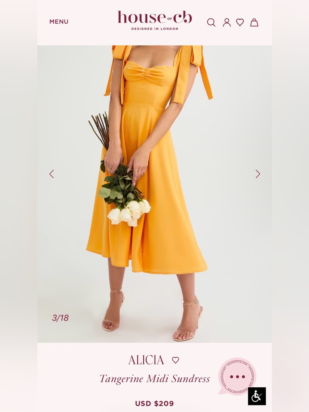 House of CB ALICIA L Tangerine Midi Sundress $209